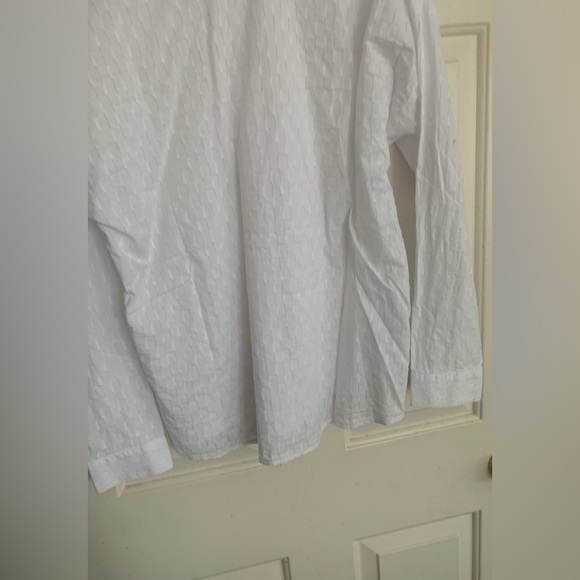 New J Jill Classic White Blouse Shirt with Open Stitch Pattern SZ Medium - Picture 6 of 9